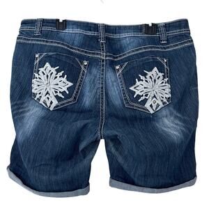 Vintage Love nation denim jean shorts embroidered pockets grunge biker plus 20